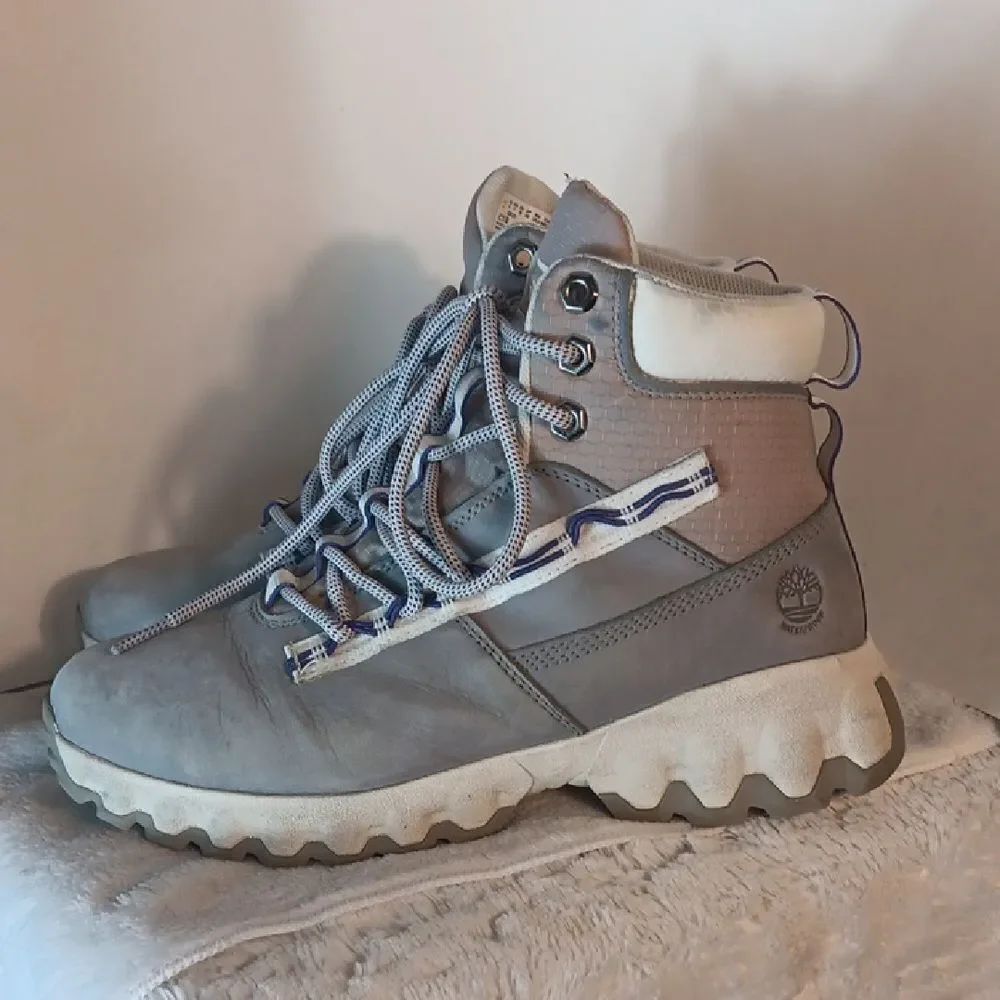 Timberland Gray and White Lace-Up Hiking Boots